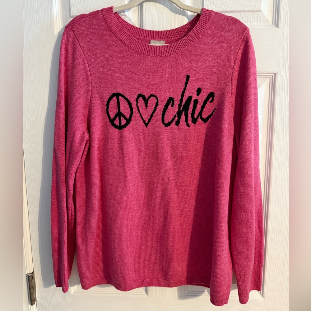 Chico’s “Peace‎ Love Chic” Sweater – Size 2 (Large)